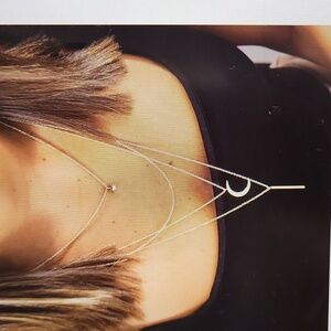 Crescent & Bar multi layer gold plated necklace